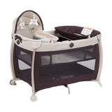Portable baby crib with wheels on a white background